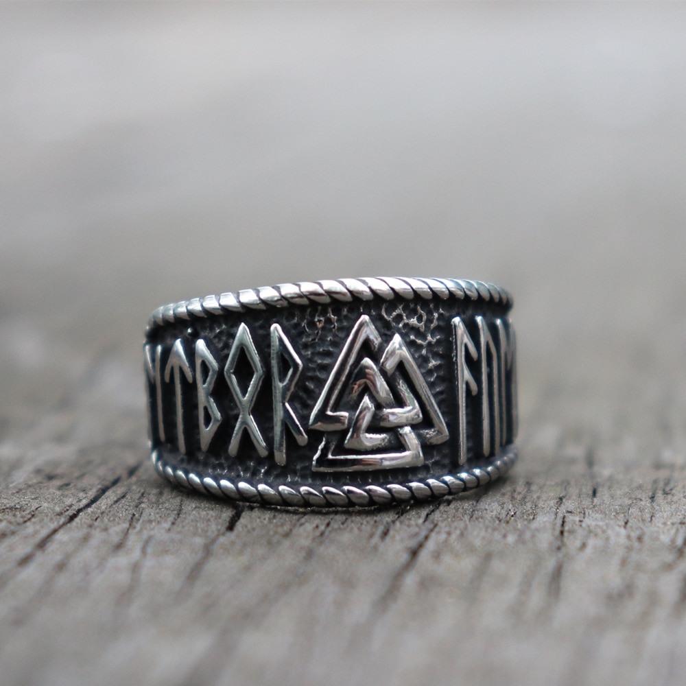 Vintage viking odin runer ring mens 316l rustfritt stål ring norrøne amulett smykker