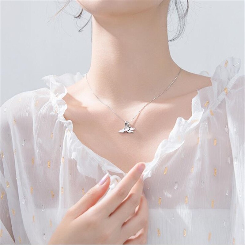 Personality 925 Sterling Silver Jewelry Fishtail Dolphin Sweet Cute Female Pendant Necklaces N209