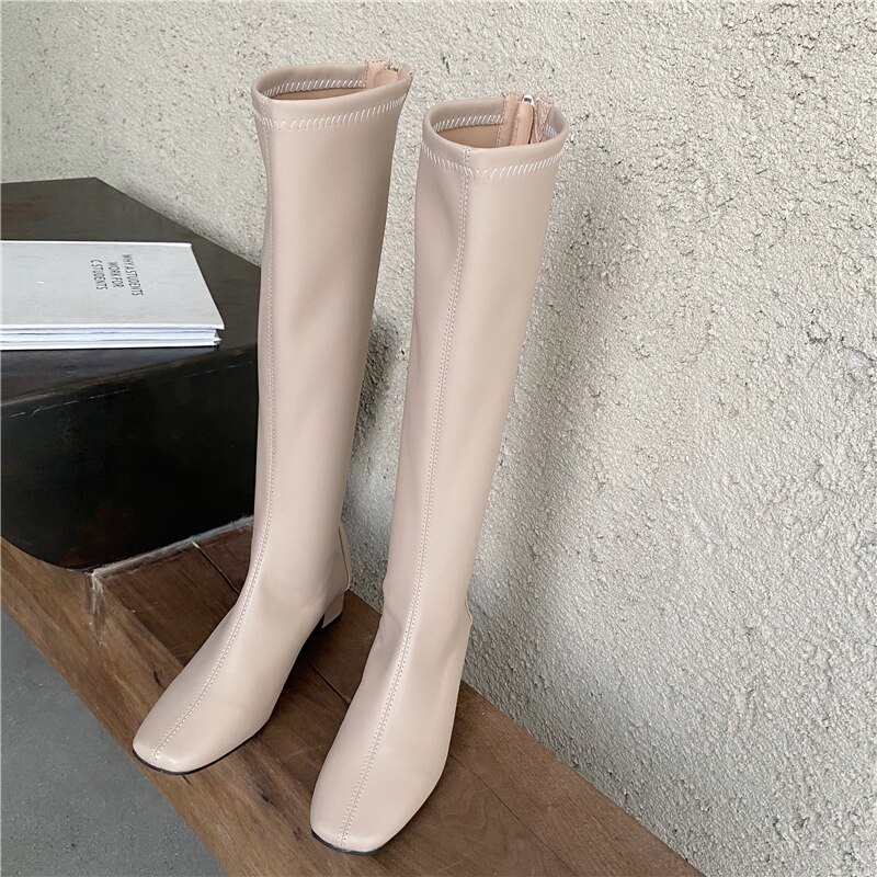 frau Flache Lange Stiefel Lasdies Kniehohe Booties strecken Weiche Leder Martin Botas Korea Reißverschlüsse Luxus Schuhe: Weiß / 7.5