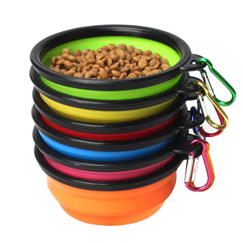 De Viaje de silicona plegable Bol para mascotas perro tazón plegable portátil Gato comida de perro alimentación de agua taza plato, suministros para mascotas