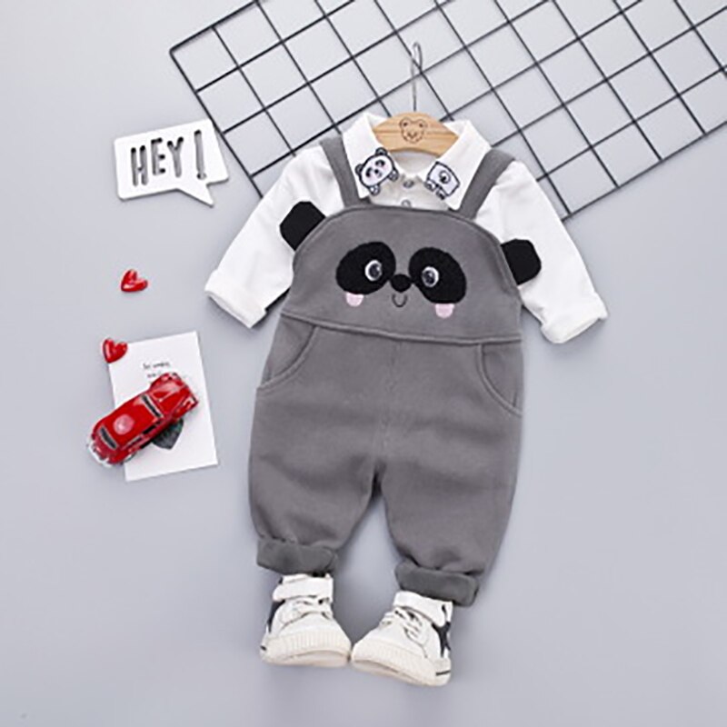 Baby Children's Bib Pants Embroidered Bear And Panda Cotton Cute Long Sleeve Suit Child Spring Autumn Kids Clothes