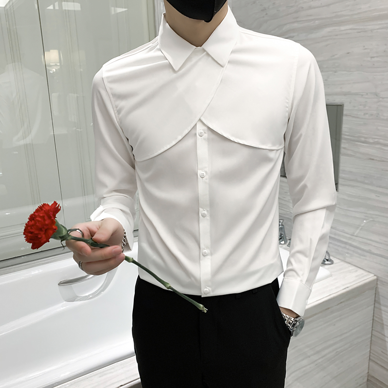 Black/White Spring Personality Spliced Long Sleeve Tuxedo Shirts For Men Clothing 2022 Slim Fit Casual Chemise Homme: white / Asian 3XL  73-78KG