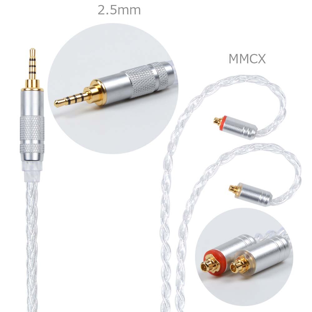 NICEHCK MMCX/2Pin Stecker 4,4/3,5/2,5mm Ausgewogene 8-core Silber Überzogene Kabel Für SE846 ZS10 ZS6 LZ A5 NICEHCK HC5 Mit Ohrbügel: 2.5mm With MMCX