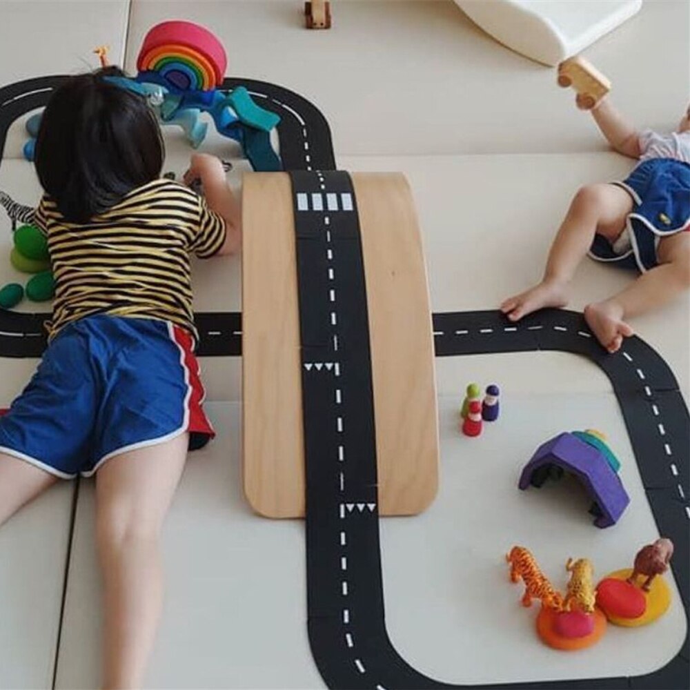 Søm bilbane puslespill lekematte motorveikonstruksjon pvc lekematte for barn pedagogiske leker for barn spillteppe