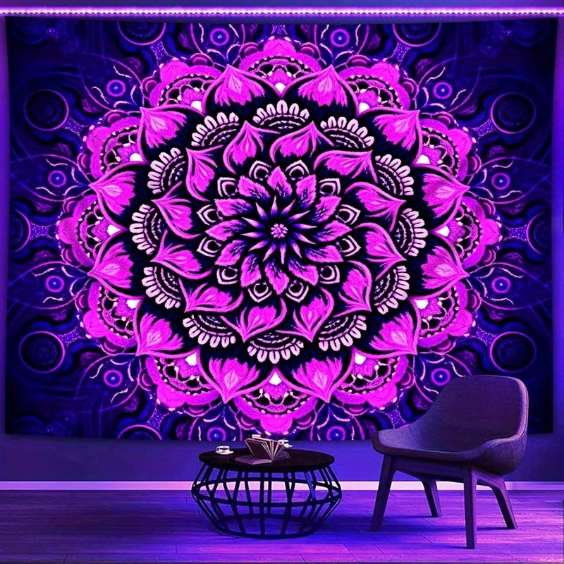 Tapiz de luz negra UV estrellada con Mandala bohemio, decoración de pared fluorescente brillante, adecuado para dormitorio, sala de estar y dormitorio