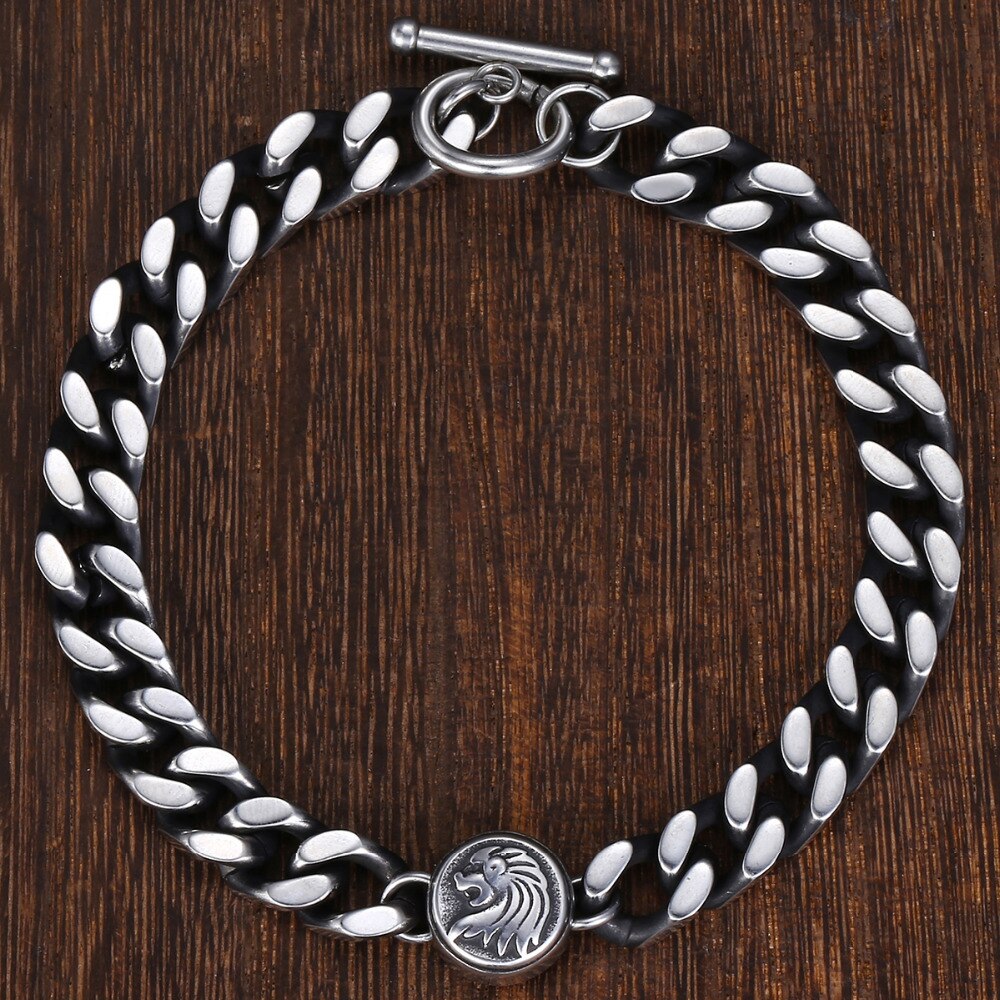 Lion Charm Men's Bracelets Curb Cuban Link Chain Stainless Steel Bracelet For Male Jewelry 8mm KDB22