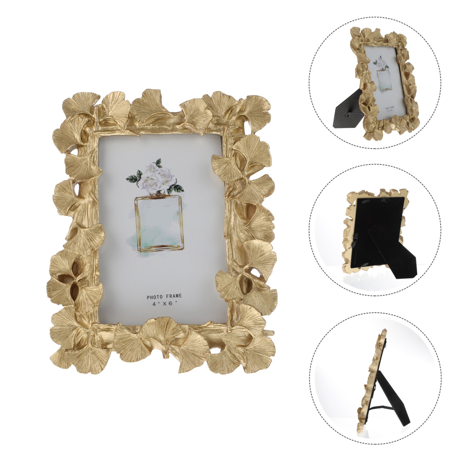 Gold Gingko Leaf Photo Frame Retro Bedroom Table Frame Adornment Decoration: Default Title