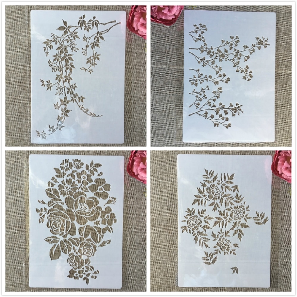 4Stck A4 29cm Blume Blatt Ginkgo DIY Schichtung Schablonen Zauberstab Malerei Sammelalbum Färbung Präge Album Dekorative Vorlage