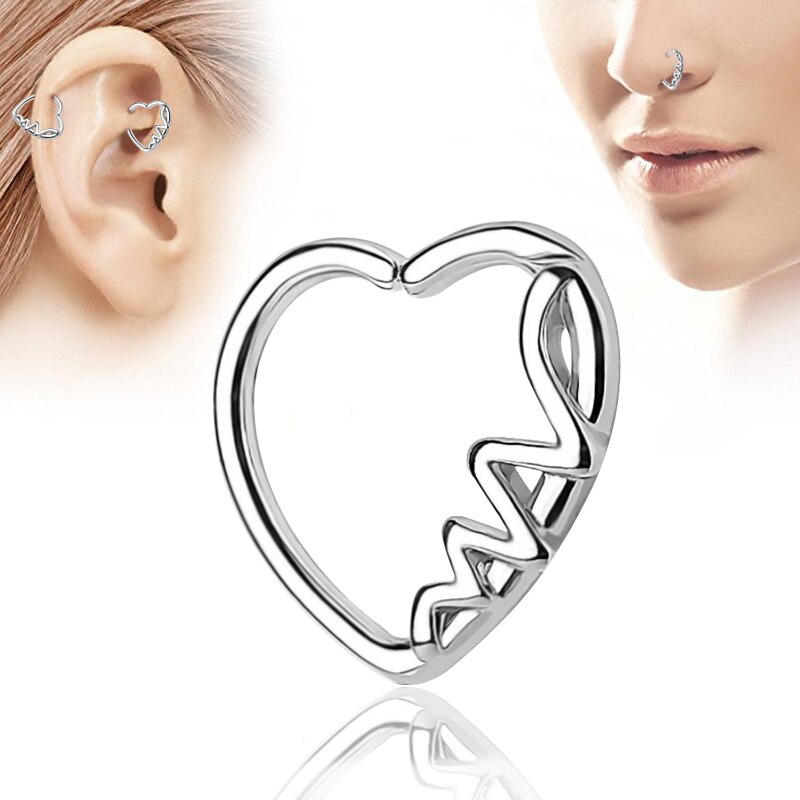 Punk Body Piercing Nose Cartilage Heart Right Closure Daith Cartil Tragus Hinged Segment Ring Body Jewelry Earrings 5 Style