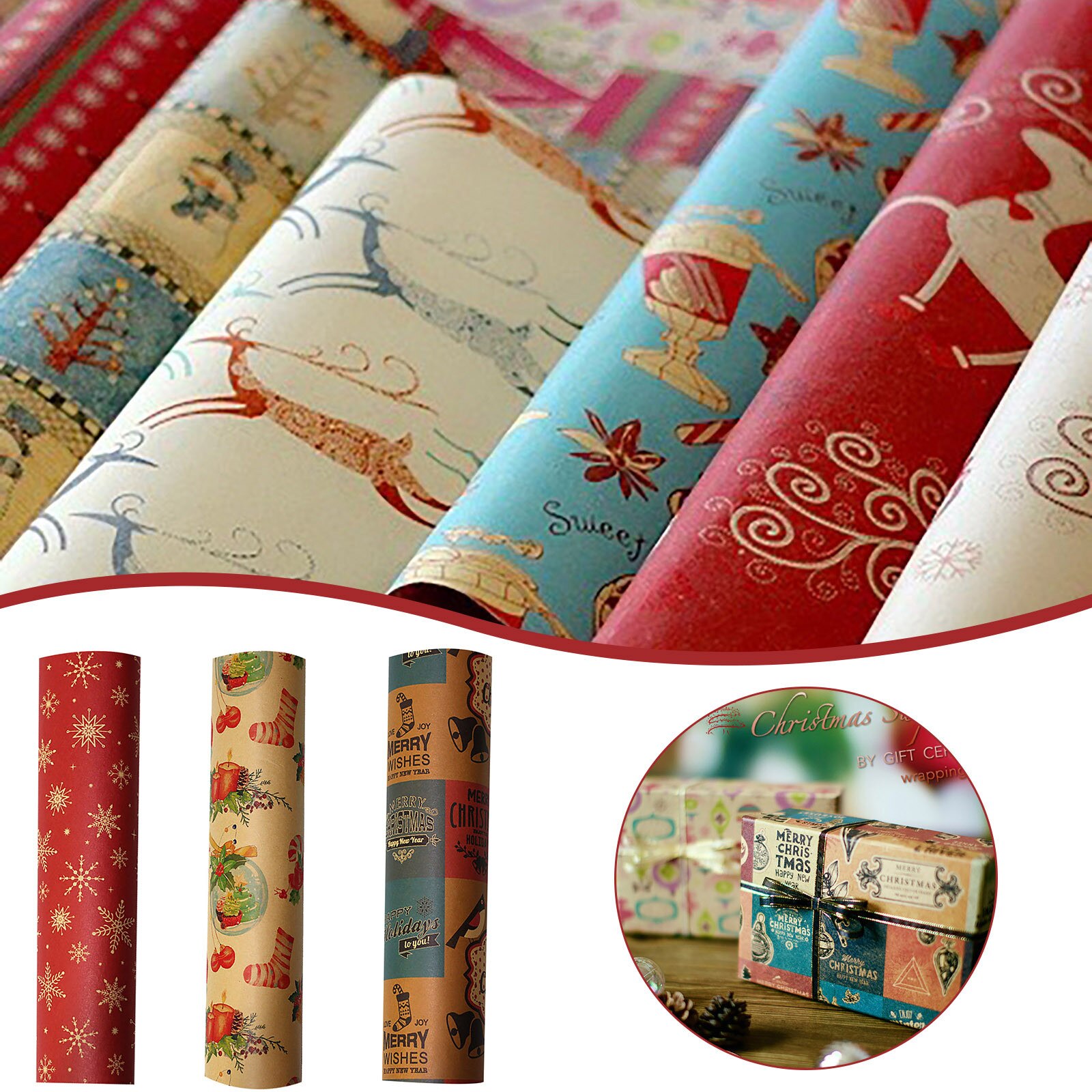 Rollo de papel Kraft para impresión navideña, manualidades, artístico, papel decorativo, decoración del hogar, suministro festivo para # P5