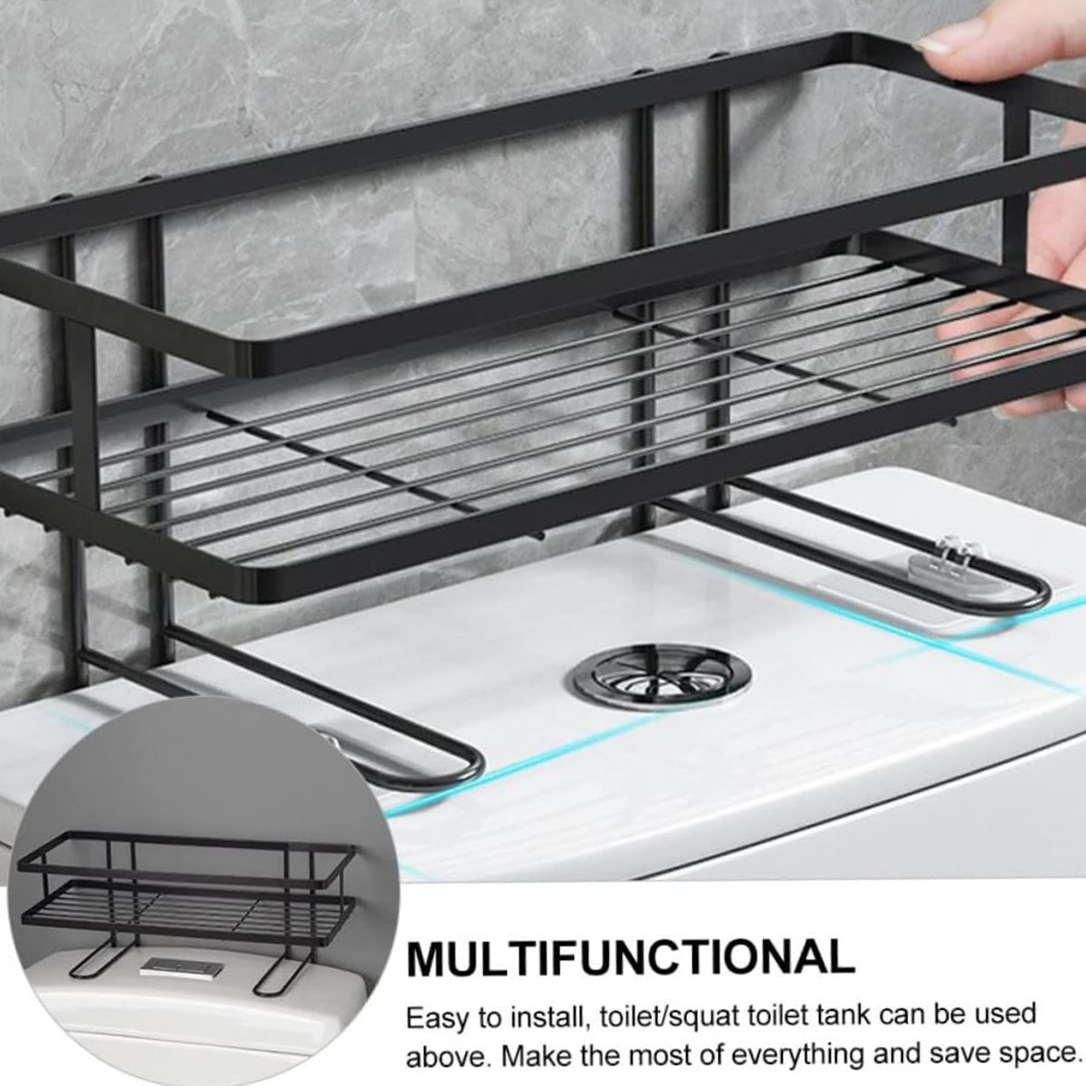 Sopra lo scaffale del acqua, scaffali dell'organizzatore del bagno a 1 livello, cestello porta carta multifunzione senza perforazione salvaspazio