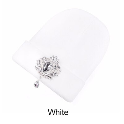 Ralferty Winter Vrouwen Hoeden Luxe Strass Kristal Accessoires Hoofddeksels Beanie Hoed Vrouwen Cap Motorkap Femme Gorro: White