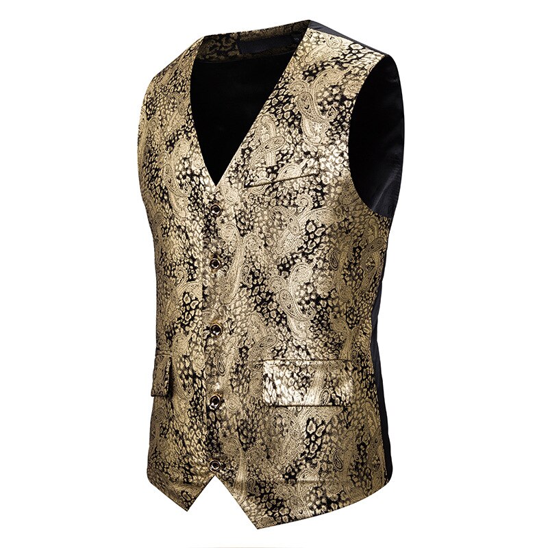 Männer Gold Paisley Einreiher Kleid Weste Neue schlank passen formell Geschäft ärmellos Weste Männer Chaleco hombre