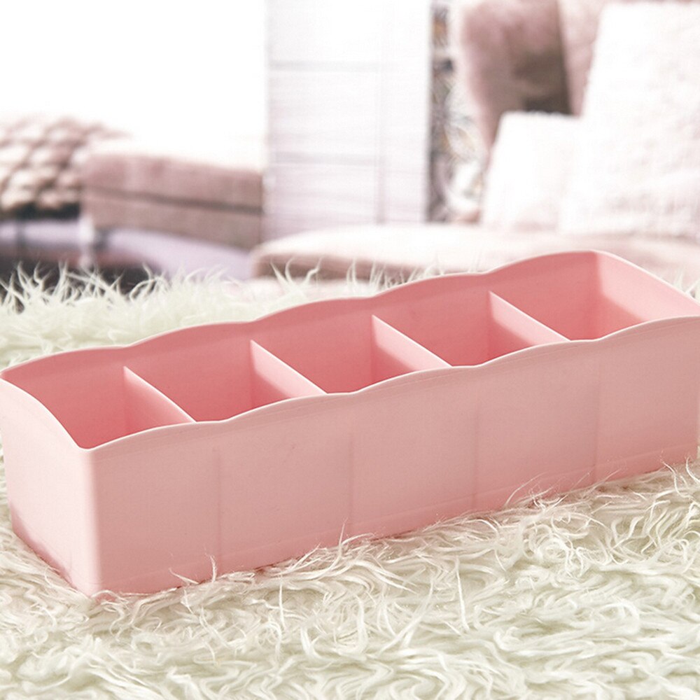 5 Grids Plastic Rotan Organizer Opbergdoos Tie Ondergoed Bra Sokken Drawer Cosmetische Divider Housekeeping Container Organisatoren: Pink 