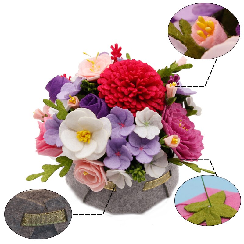 DIY Artificial Flowers Women Handmade Living Room Bouquet Decoration Felt Flowers for Home Garden Decor Felt DIY Package