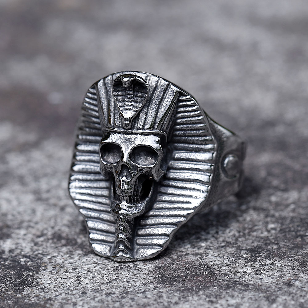 Anillos de acero inoxidable 316L para hombre, anillo de calavera de faraón egipcio para adolescentes, joyería gótica punk con cuernos, , novedad de 2022,