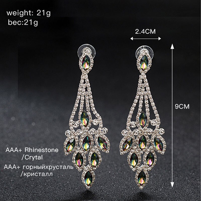 Grote Kristallen Oorbellen Elegante Dame Mode Bruiloft Sieraden Strass Oorbel Voor Vrouwen Prom Party Sieraden Accessoires