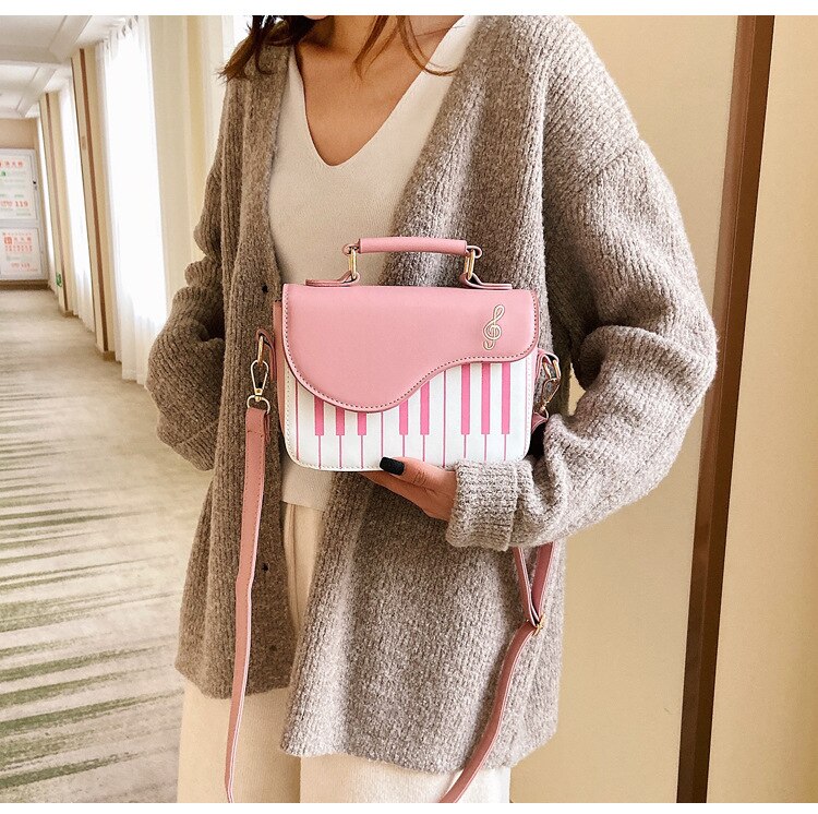 Enjoini søt piano mønster pu skinn uformell damevesker og veske skulderveske crossbody messenger bag veske