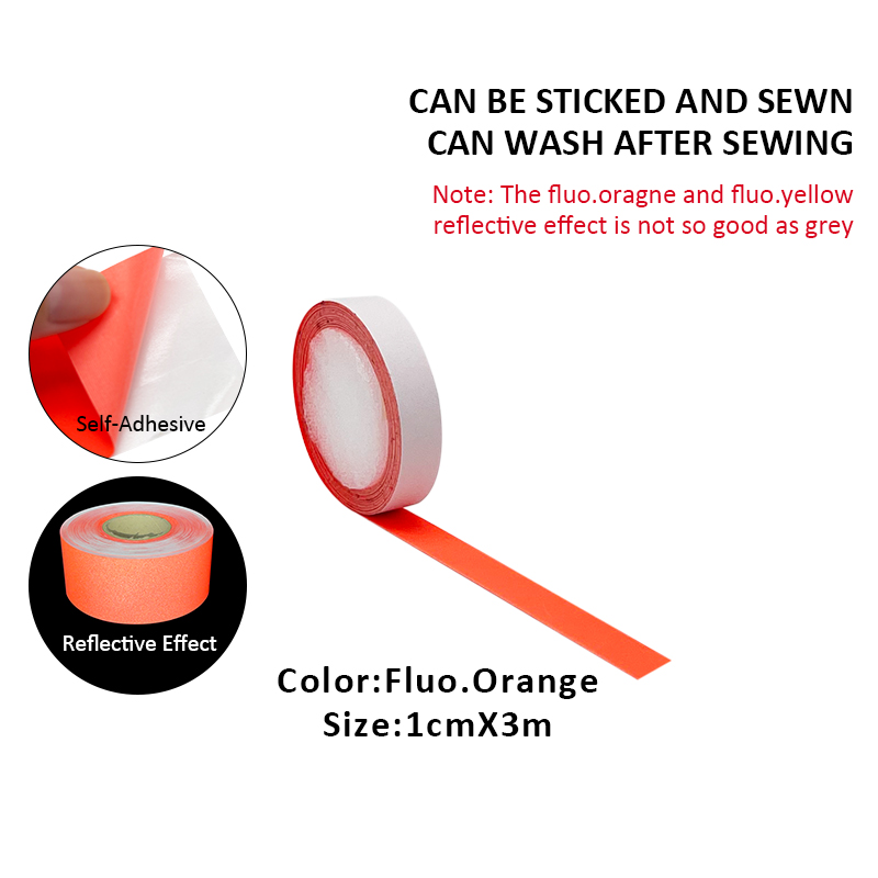 Self-Adhesive Reflective Sticker for Bag Car Clothes DIY Cutting Multi-Size Fluorescent Orange: 1cmX3m
