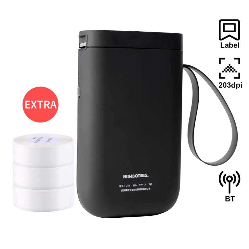 D11 WirelessThermal Label Printer Handheld Label Maker Machine Portable Price Sticker Printer Pocket Wireless Office Printer: Black add 3Rolls