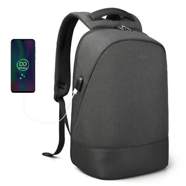 Reise Männlichen Mochila Schule Rucksack mit USB Lade Port für Frauen Männer Student Tasche Bookbag Passt 15,6 Zoll Laptop und notebook: Black grey