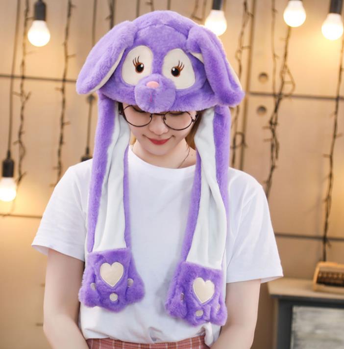 Girls Animals Ear Moving Jumping Hats Children Women Warm Plush Rabbit Winter Caps Kids Cute Bunny Fuzzy Pinch Airbag Funny Hats: 1