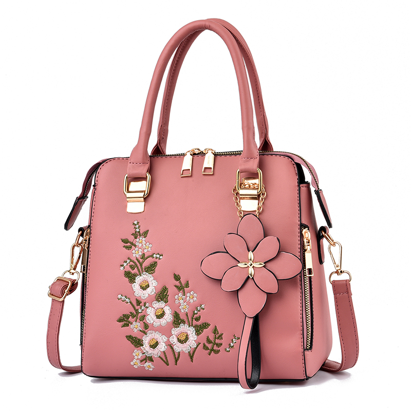 Umhängetasche mit Blumendetail, trendige Handtasche mit Reißverschluss für sterben Arbeit, lässige Umhängetasche, Damen-Geldbörse mit Blumendekor: Rosa