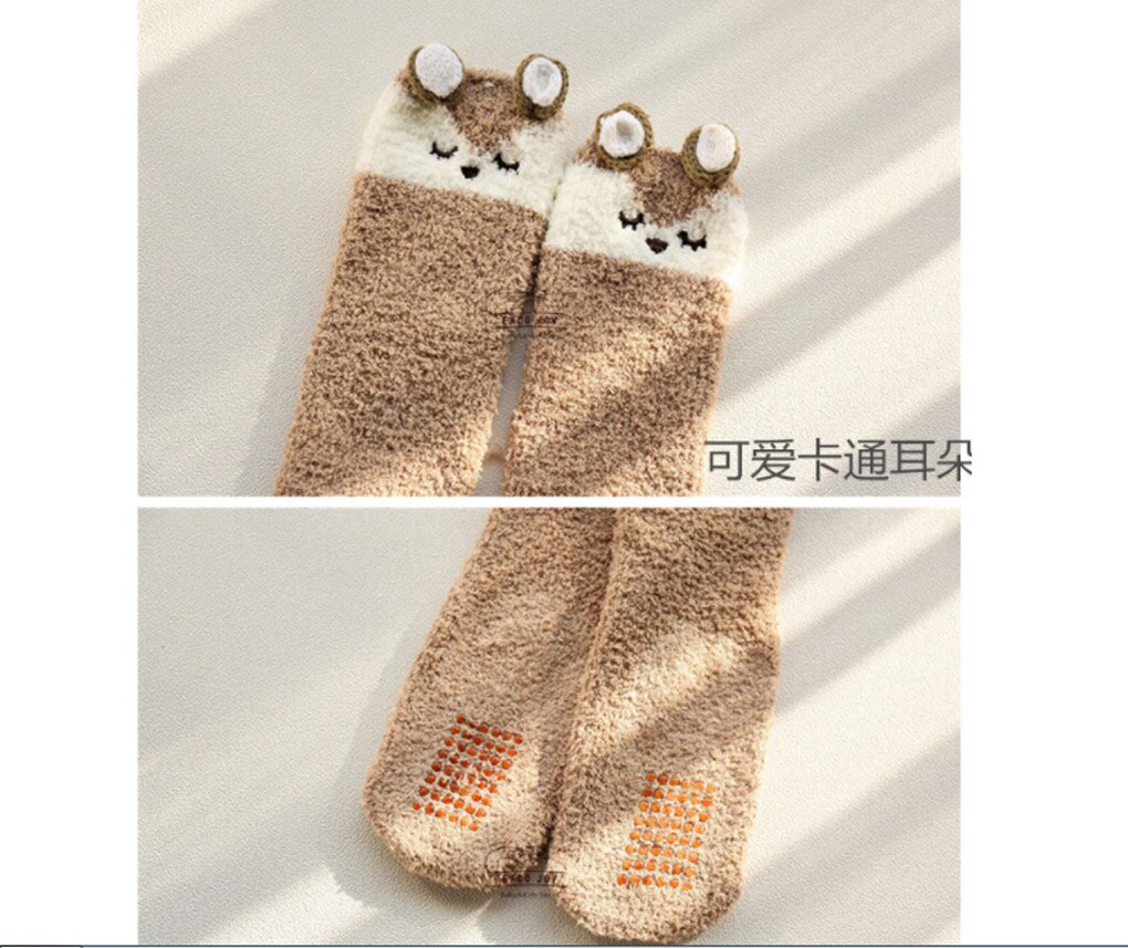 Calcetines de Navidad para bebés y niñas de 1-5y con dibujos de ciervos, unicornios infantiles hasta la rodilla, lazos, calcetines de princesa, bonitos calcetines de tubo largos para bebés: Marrón