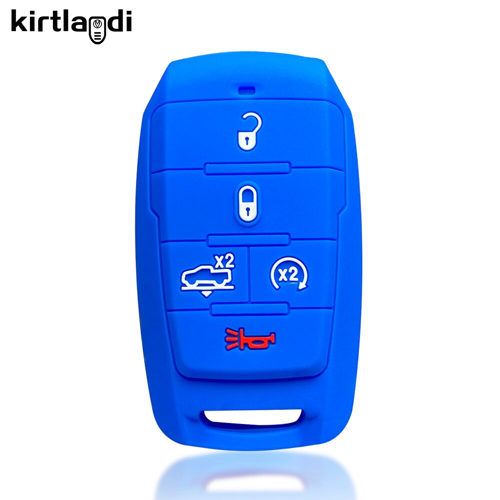 Kirtlandi Silicone Car Key Cover Case for Dodge RAM 1500 Limited LongHorn 4 5 Button Key Holder Keychain Accessories: 5 button blue