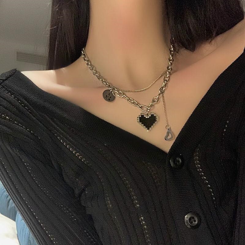Korean Stainless Steel Choker Layered Necklace Women Punk Trendy Dainty Chain Statement Pendant Hip Hop Jewelry: x585
