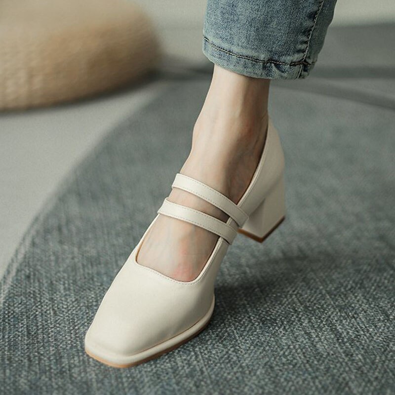 Siddons vintage sort hvid høje hæle til kvinder pumps rund tå ankelrem mary jane sko platform fest bryllup sko kvinde