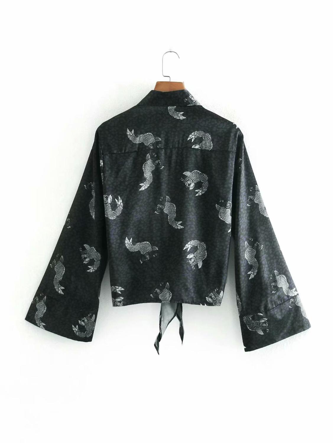 Zevity kvinnor vintage tryck fåll knuten casual kimono blus kontor dam djurmönster skjorta chic chemise blusas toppar  ls7292