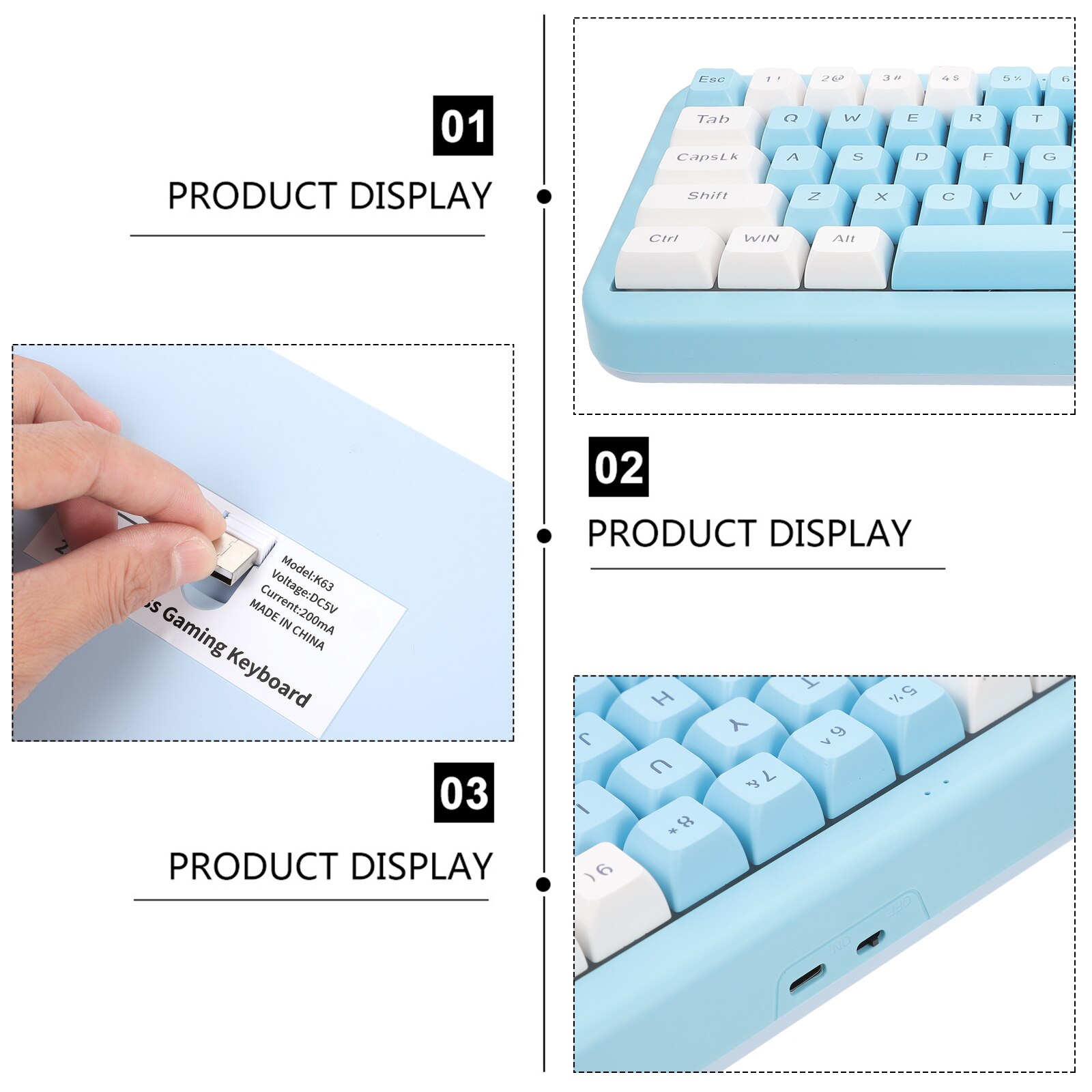 Wireless Computer Keyboard RGB Membrane Keyboard 63-key for Laptop Computer