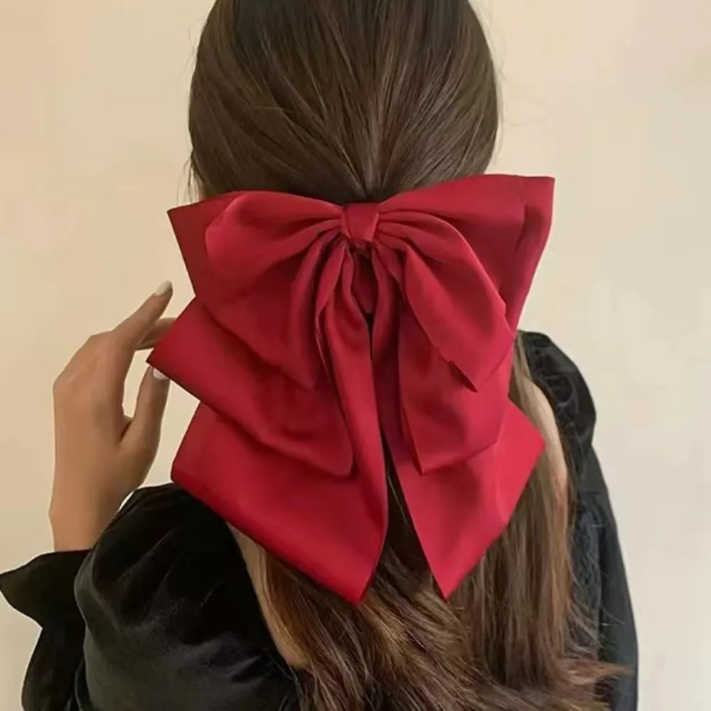 Clip grande de satén para el pelo, garra para el pelo para niña y mujer, tocado multicapa liso rojo y negro, pinzas de coreana para accesorios para el cabello: Lavanda