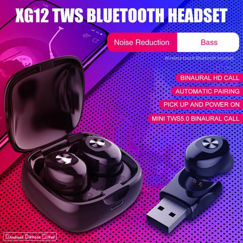 XG12 TWS Binaural 5.0 Bluetooth Wireless Earphone 3D Stereo Headphone Portable Business Earbuds Headset With HIFI Audio