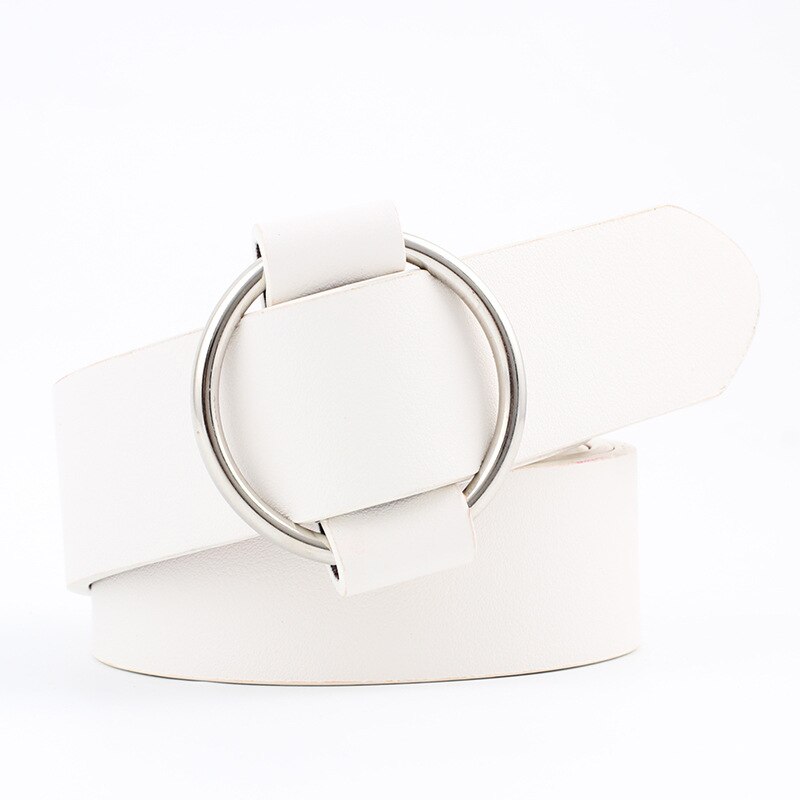 womens round casual ladies belts for jeans Modeling belts without buckles leather belt cinturon mujer: White