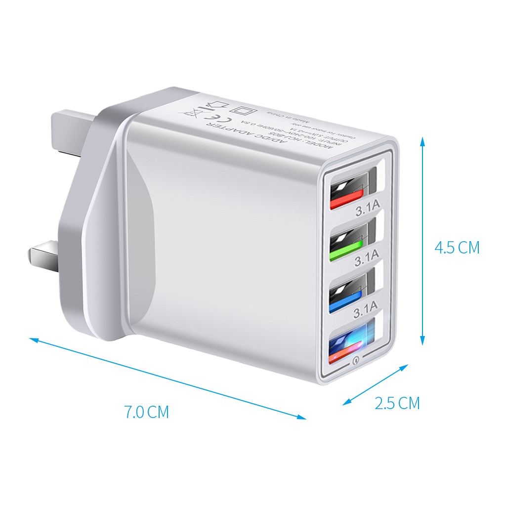 4 Port Mobile Phone Chargers Fast Quick Charge QC 3.0 USB Hub Wall Charger 3.1A Power Adapter UK Plug