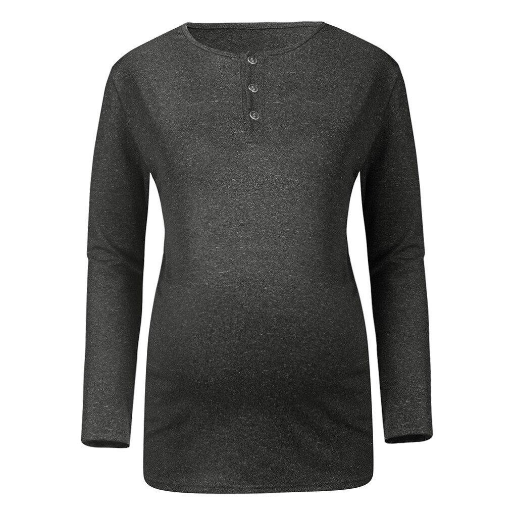 pregnancy announcement Women Pregnant Maternity O-Neck Long Sleeve Button Solid Blouse Tops camisas para embarazadas #y2