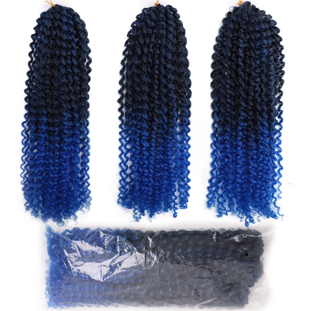 12 Inch Marley Crochet Braids 3PCS/Pack Synthetic Afro Kinky MarlyBob Braids Hair 24 Roots/Pack Ombre Colors Hair Extensions: T1B-Blue