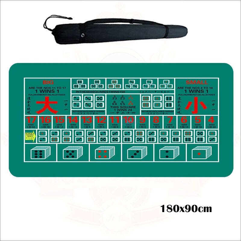 Sic Bo Rubber Mat Dice Game Layout Table Top Digital printing Suede Casino Layout with Carrying Bag: 180x90cm