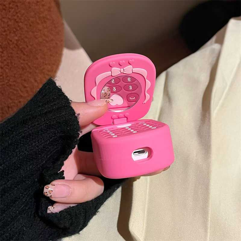 Lindo modelo de teléfono móvil Kawaii Flip Mirror funda de silicona para auriculares para Airpods 4 3 1 Pro 2 Air Pods Pro2 Airpods4 funda para auriculares
