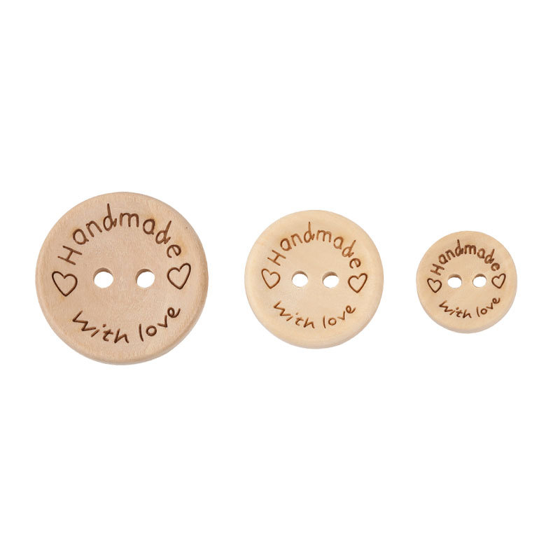 50 Uds. Botones de madera Natural de 2 agujeros hechos a mano con botón de madera de amor para manualidades de álbum de recortes DIY accesorios de costura de ropa de bebé: 6 # / Cobre envejecido