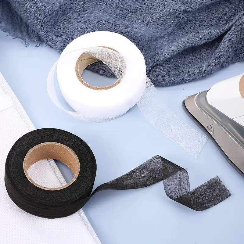 64 meter Zwart Wit dubbelzijdig Interlining Zelfklevende Stof Kleding Ijzer op Zoom Tape Interlining Web DIY Naaien Accessoires