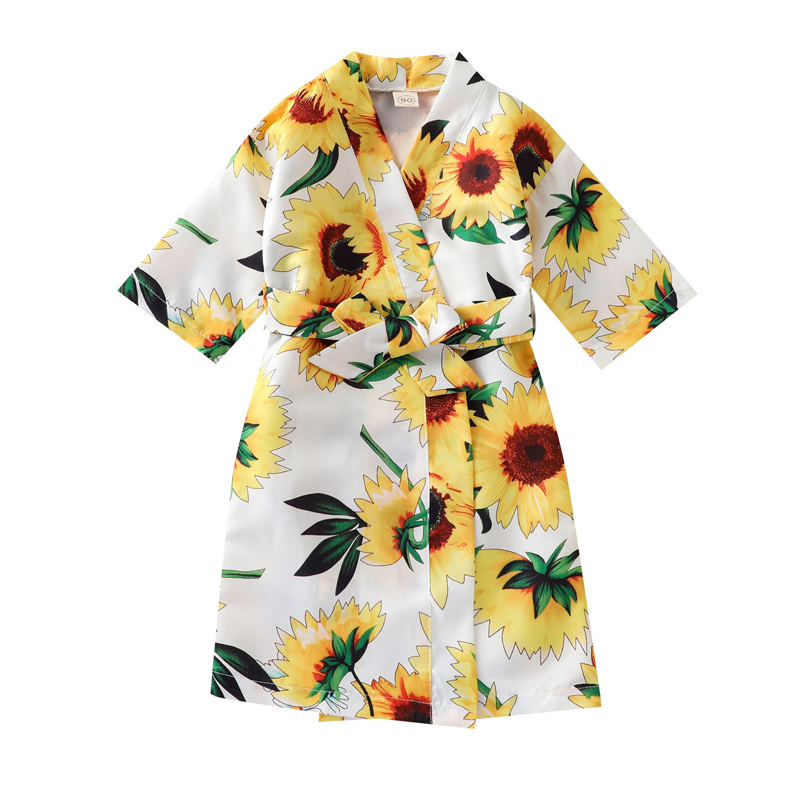 Roupão de girassol de verão 1-6 anos, camisola casual de mangas curtas para meninas: YELLOW / 2T