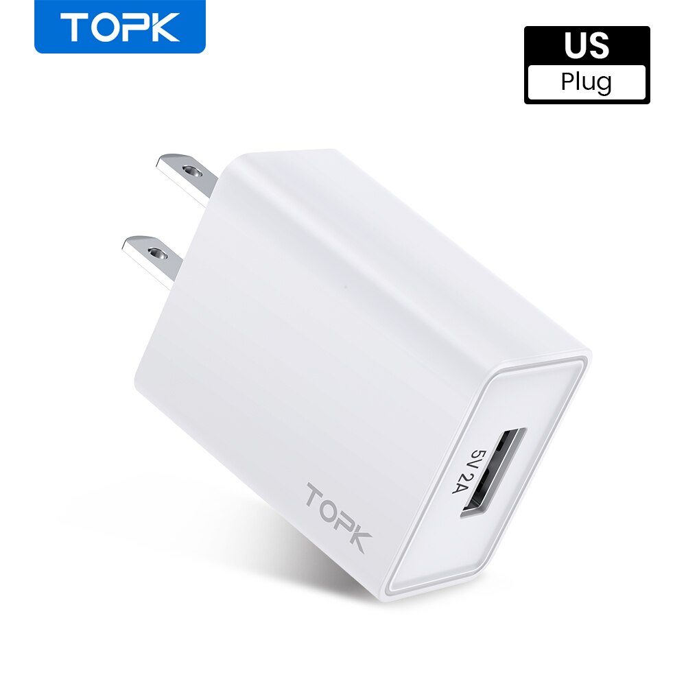 Topk B25 5V 2A Usb Charger Voor Iphone X 11 8 Snelle Wall Charger Eu Ons Adapter Mobiele Telefoon oplader Voor Samsung S10 Huawei Xiaomi: US Plug White