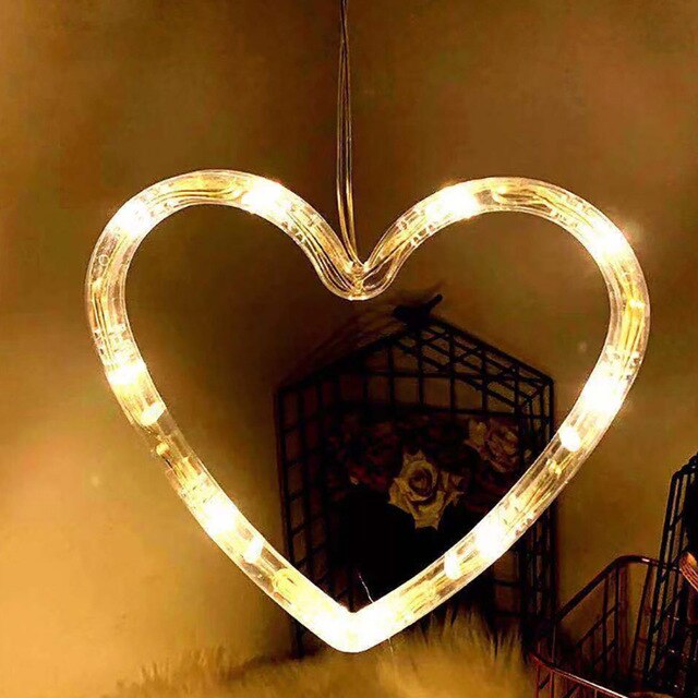 LED Christmas Lights Battery Power Supply Christmas Tree Snowman Elk Chandelier Indoor Outdoor Glass Window Suction Cup Light: Love heart