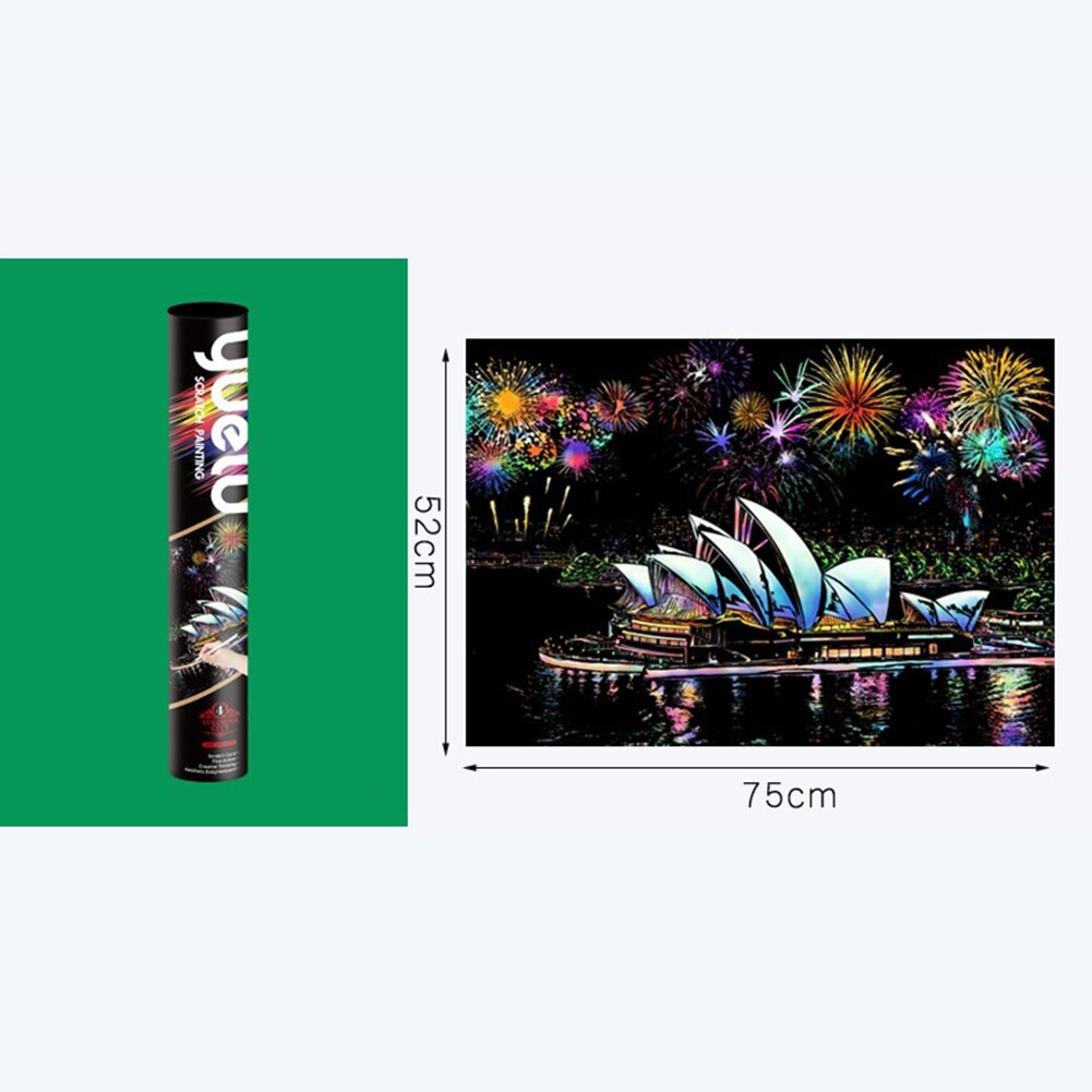 75 * 52Cm World Scenery City Scratch Art Painting Early Education Graffiti Drawing Adult Decompression Hand-Made Diy Scraping