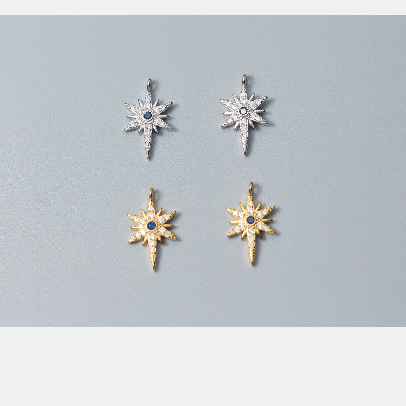 Plata de Ley 925 con circonita AAA brillante, abalorios de estrella pavimentada, 17mm, pequeños y exquisitos colgantes de plata, accesorios de joyería fina DIY