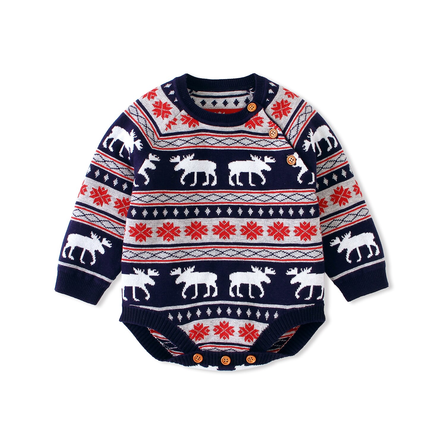 Jul baby dreng pige strikkede trøjer elg langærmet romper jumpsuit frakke tøj varm tøj 0-18m: B / 12m