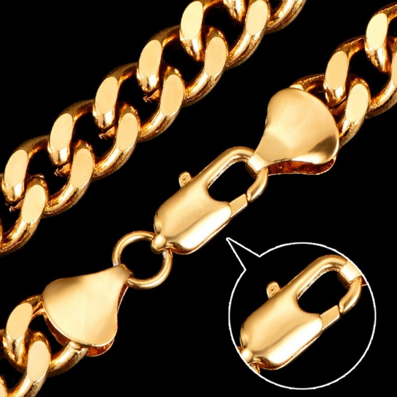 Gold Stainless Steel Bracelet 6mm Width Curb Chain Link Bracelet Jewelry 87HB
